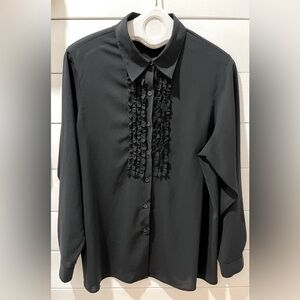 JUSTE POUR MOI  button down shirt with a frill along the topSize 1x